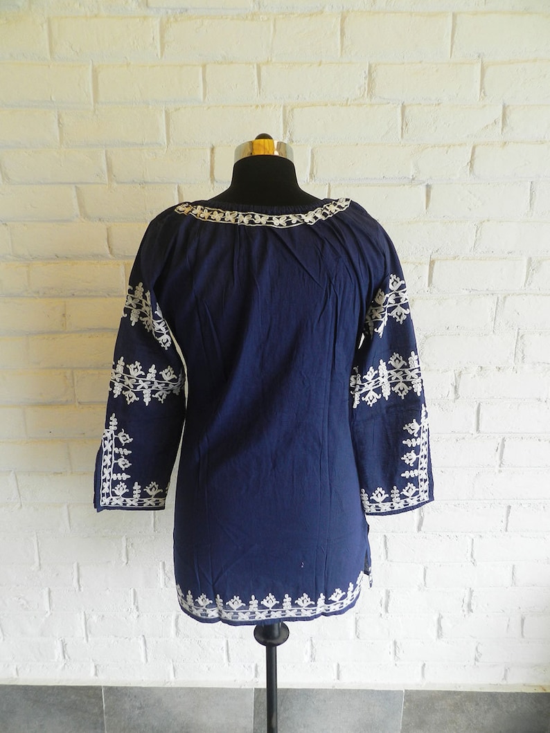 Blue Embroidered Tunic Top,Ladies Blue Cotton Tunic,Summer Tunic,Beach Tunic,Beach Cover Up,Top /& Tees,Valentine/'s Top Tunic,Indian Tunic