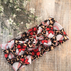 Baseball Leopard Baby Turban Headband, Baby Girl Hair Bows, Knot Bows, Flat Bow Wide Headbands, Adjustable Headband, Toddler Hair Accessory
