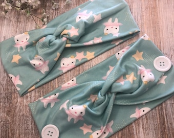 Dental Hygienist Headband with Buttons, Happy Teeth Print, Ear Saver