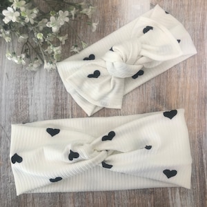 Mommy and Me Headbands, Baby Bow Headband, Adult Twist Turban Headband, White Adjustable Soft Headband, Baby Girl Shower Gift for New Mom