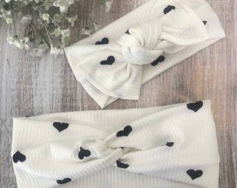 Mommy and Me Headbands, Baby Bow Headband, Adult Twist Turban Headband, White Adjustable Soft Headband, Baby Girl Shower Gift for New Mom