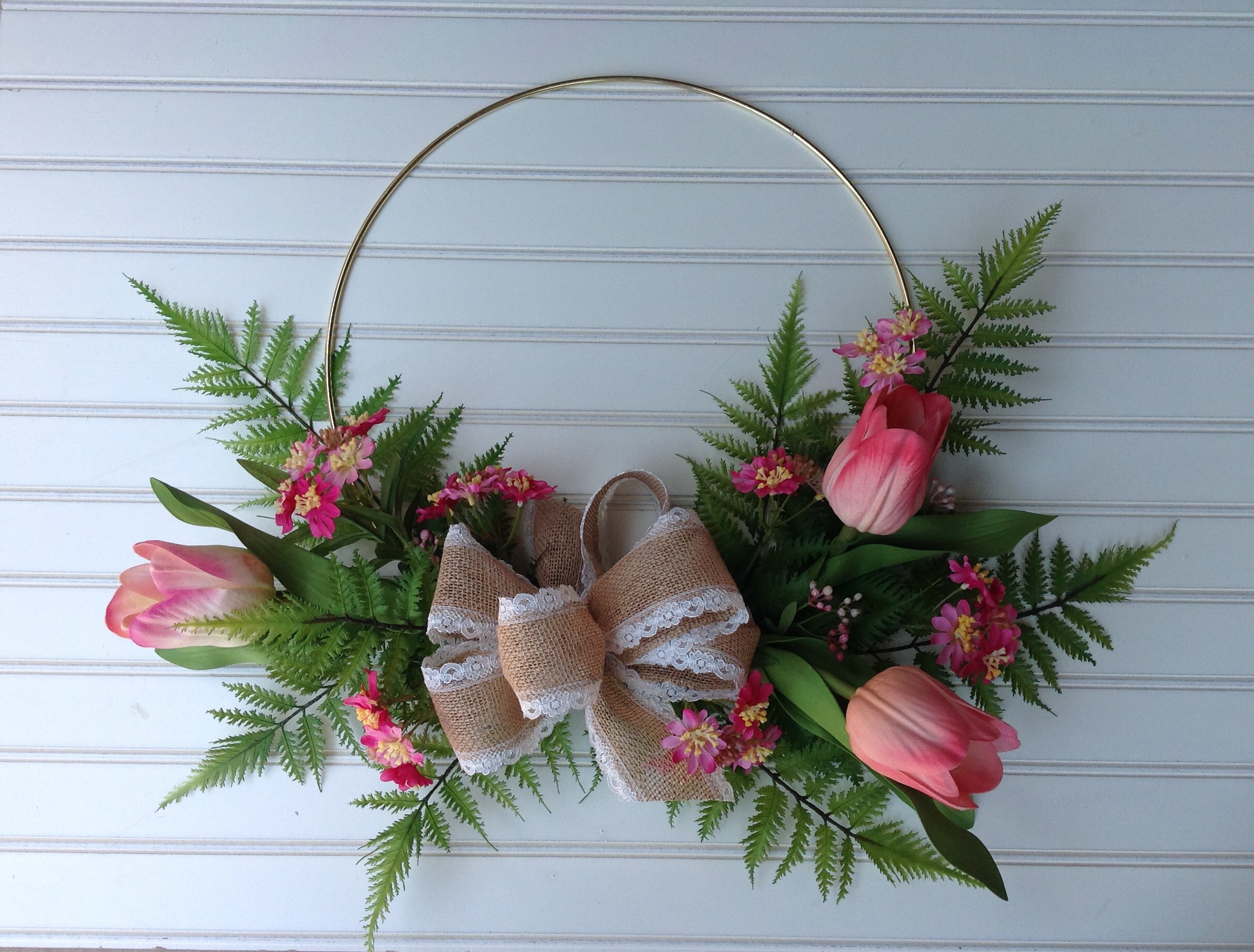 Spring Hoop Wreath Modern Hoop Wreath Front Door Hanging Etsy