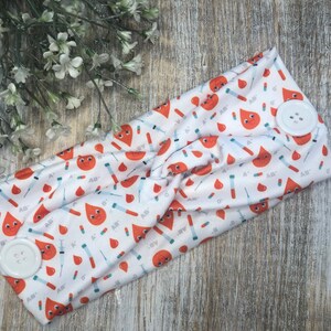 Phlebotomist Blood Drop Twist Headband, Ear Saver with Buttons HB~WITH Buttons