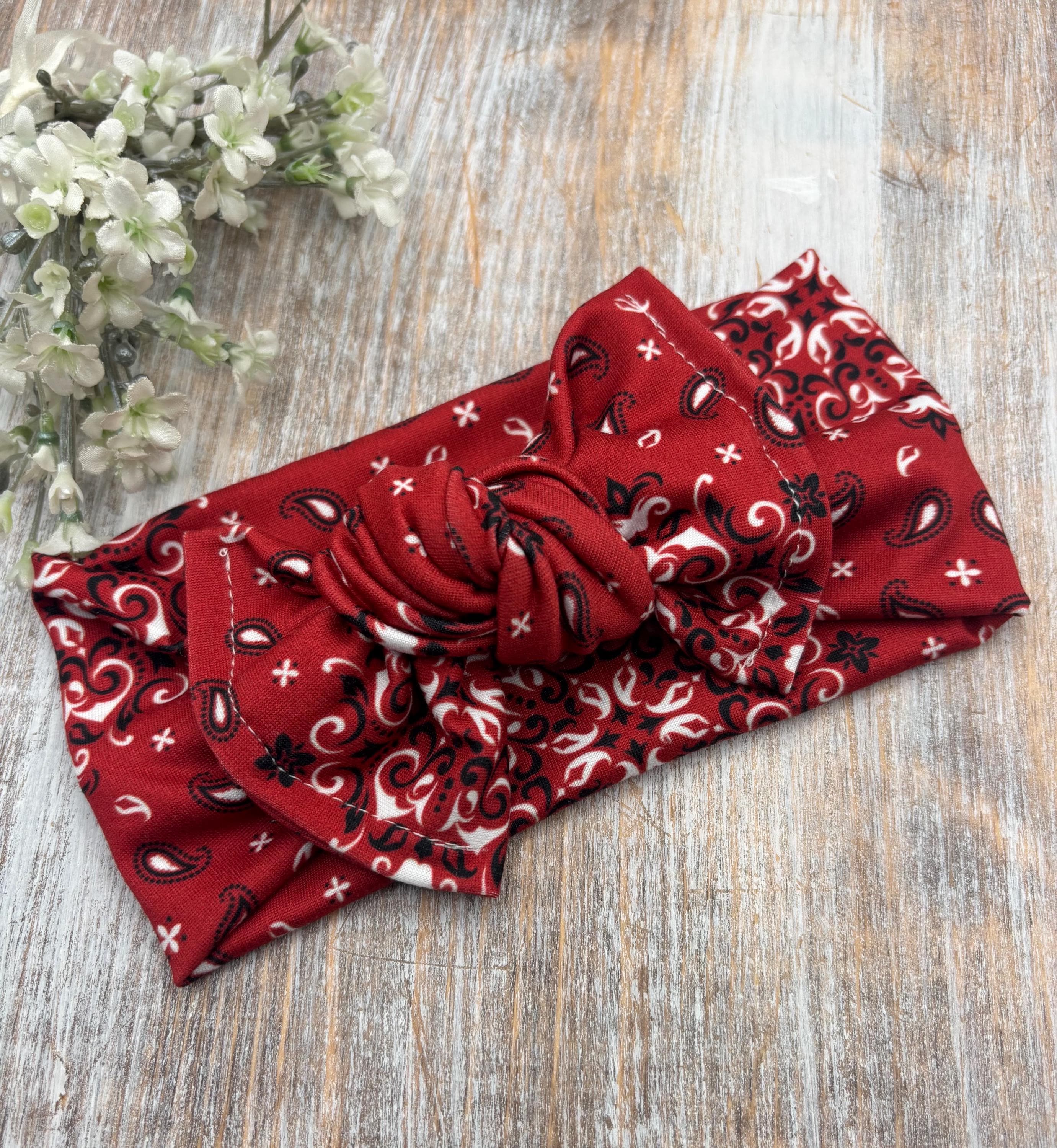 Red Bandana Bow Headband, Baby Girl Headbands, Chunky Boho Headband, Top Knot Bow Headband, Toddler Hair Bows, Adjustable Headband