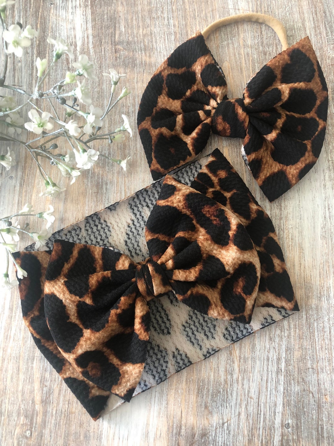 Leopard Stretchy Headwrap, Baby Big Bow Headwrap, Leopard Headwrap