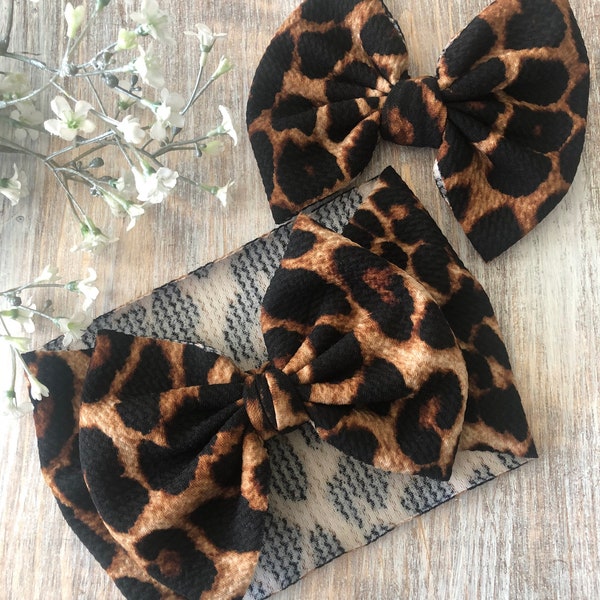 Leopard Stretchy Headwrap, Baby Big Bow Headwrap, Leopard Headwrap, Soft 5in Bow, Baby Headwrap, Toddler Headband, Baby Girl Shower Gift