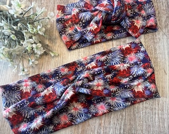 Mommy and Me 4th of July Headband Set, Firework Baby Headwrap