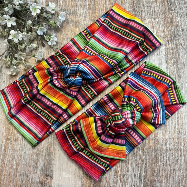 Mommy and Me Serape Headband, Baby Bow Adjustable Hand Tied Headband, Adult Twist Headband, Baby Girl Shower Gift for New Mom, Cinco de Mayo