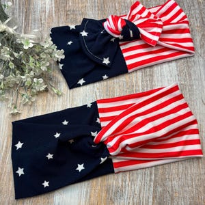 Conjunto de diademas para mamá y yo con estrellas y rayas, turbante para bebé del 4 de julio