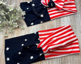 Stars and Stripes Mommy and Me Headband Set, 4th of July Baby Headwrap