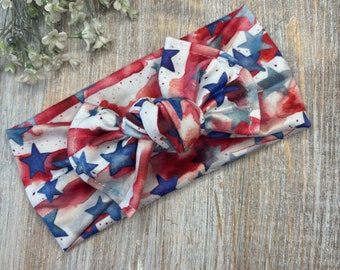 Baby Girl 4th of July Headband, Stars and Stripes Top Knot, 3mos-2T