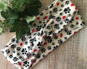 Paw Print Turban Headband, Vet Headband, Dog Lover Gift