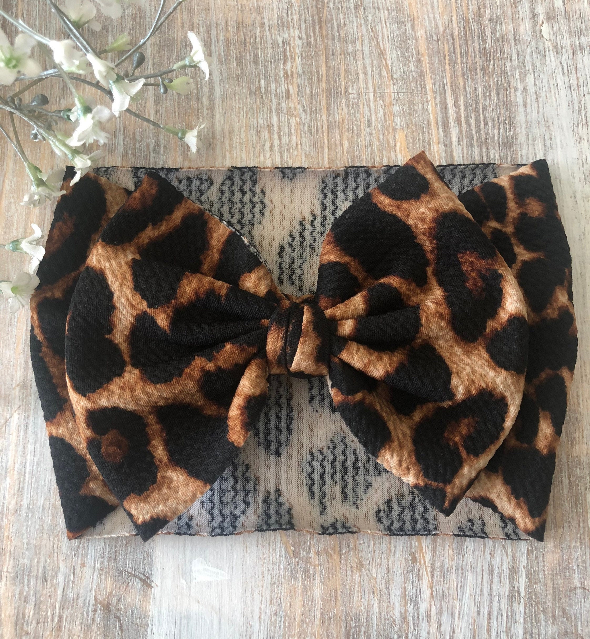 Leopard Stretchy Headwrap Baby Big Bow Headwrap Leopard Etsy