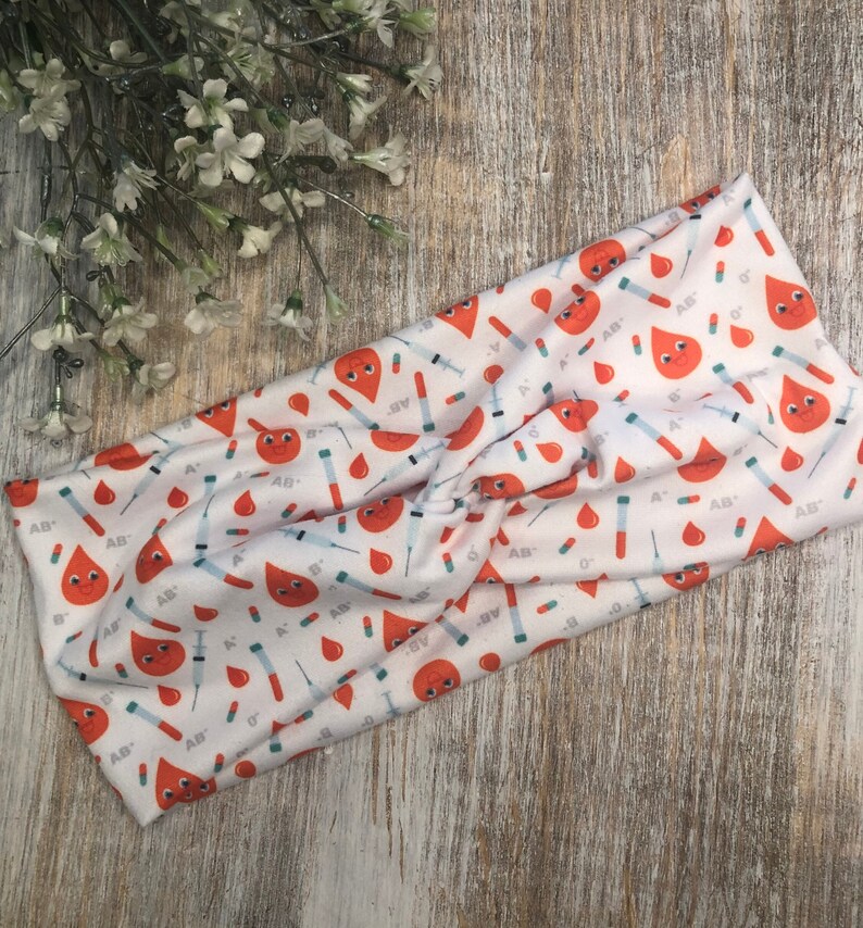 Phlebotomist Blood Drop Twist Headband, Ear Saver with Buttons HB~NO Buttons