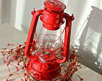 Lantern Light, Night Light, Woodland Lantern, Electric Kerosene Lantern, Electric Lantern, Table Lamp, Red Table Lamp, Red Lantern