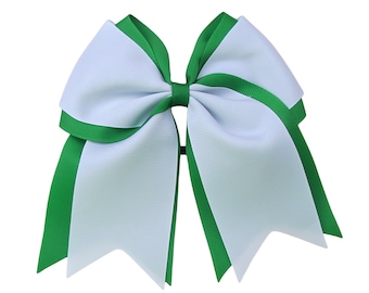 6 inch white green cheer bow, hair bow,school bow,spirit bow,kids gift