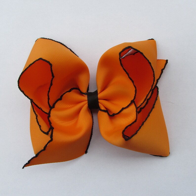 5 inch Orange and Black Moonstitch Hair Bow , hair bow,Moonstitch ribbon,sewing ribbonbirthday gift, kids gift,christmas gift 1