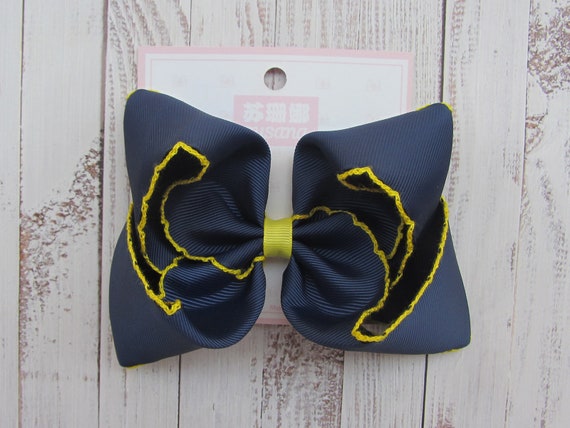 Navy Blue and Gold Hair Bow Set - wide 2