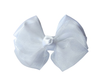 3.5 inch white  Hair Bow ,organza ribbon bows,organza bow,kids gift