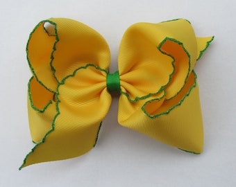 5 inch  Yellow and Green Moonstitch Hair Bow , hair bow,Moonstitch ribbon,sewing ribbon，birthday gift, kids gift,christmas gift