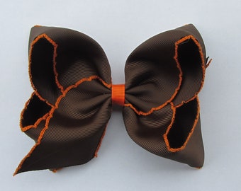 5 inch  Brown and orange Moonstitch Hair Bow , hair bow,Moonstitch ribbon,sewing ribbon，birthday gift, kids gift,christmas gift