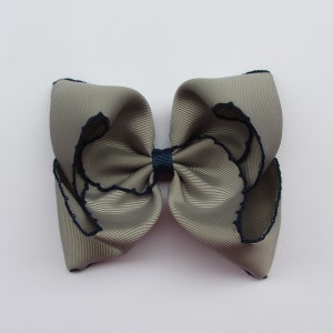 5 inch Dark Grey Moonstitch Hair Bow , hair bow,Moonstitch ribbon,sewing ribbonbirthday gift, kids gift,christmas gift Grey-Navy