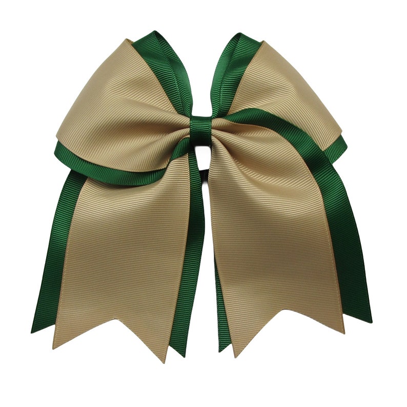 6 inch white green cheer bow, hair bow,school bow,spirit bow,kids gift Tan-Dark Green