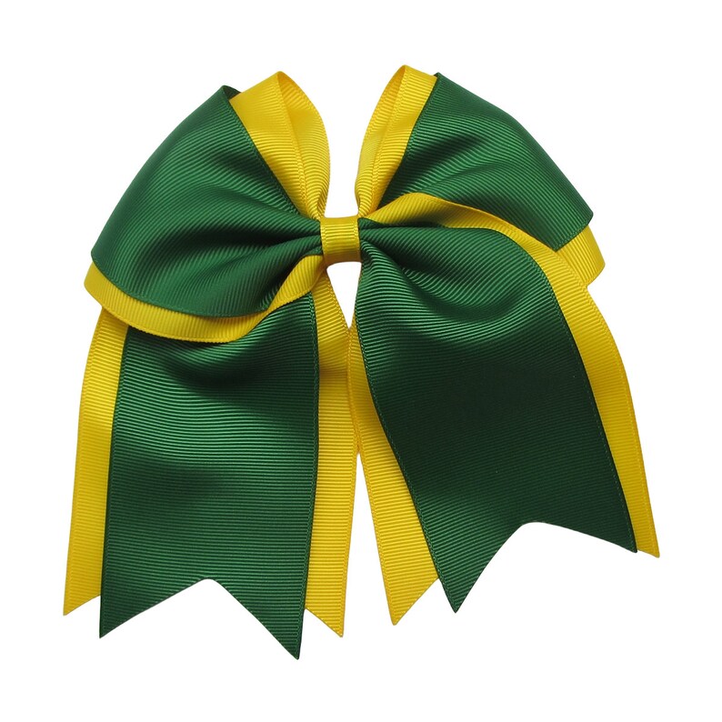 6 inch white green cheer bow, hair bow,school bow,spirit bow,kids gift Dark Green-Maize
