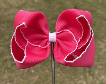 13 cm rosa och vit hårrosett med månsöm,