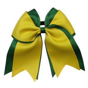 6 inch white green cheer bow, hair bow,school bow,spirit bow,kids gift Maize-Dark Green