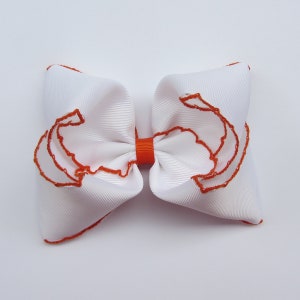 5 inch White hair bows, custom hair bows, girls bows, christmas gift, girls hair bows, large hair bows,birthday gift, boutique bows White-Orange