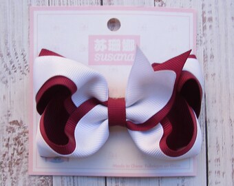 4 inch white and wine Hair Bow,kids gift,custom bow