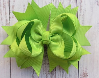 5.5 inch Green Hair Bow,boutique bows,stack bow,kids gift,christmas gift,birthday gift,custom bow