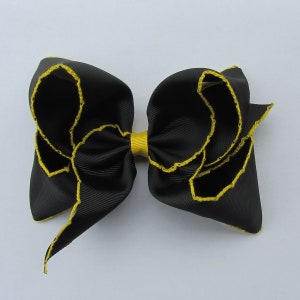 5 inch Black and yellow Moonstitch Hair Bow , hair bow,Moonstitch ribbon,sewing ribbonbirthday gift, kids gift,christmas gift image 1