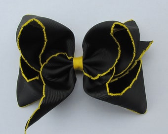 5 inch  Black and yellow Moonstitch Hair Bow , hair bow,Moonstitch ribbon,sewing ribbon，birthday gift, kids gift,christmas gift