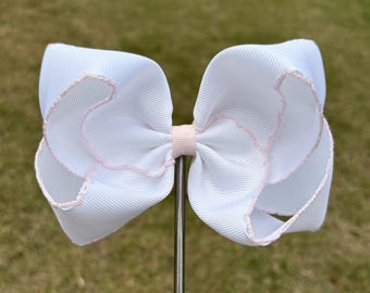 Fiocco per capelli Moonstitch bianco e rosa chiaro, 12,7 cm.