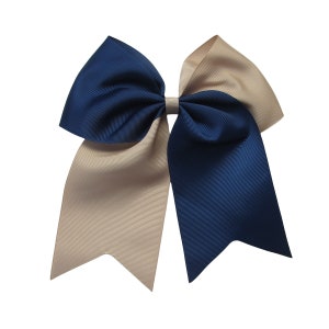 7 inch twist two color cheer Hair Bow ,school bow,cheerleading bow,kids gift,christmas gift,birthday gift Navy-Tan