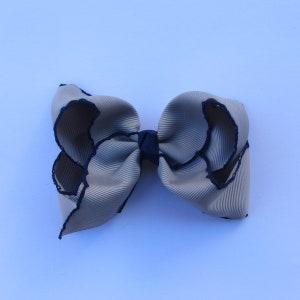 4 inch white pink moonstitch Hair Bow , hair bow,Moonstitch ribbon,sewing ribbonbirthday gift, kids gift,christmas gift, Grey-Navy