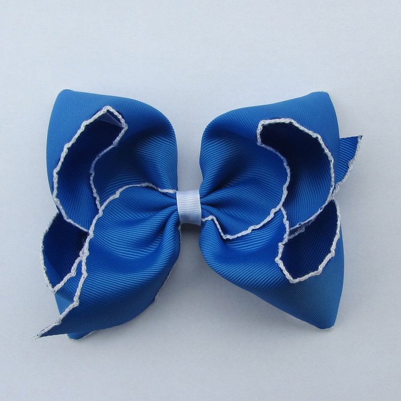 5 inch light blue navy Moonstitch Hair Bow , hair bow,Moonstitch ribbon,sewing ribbonbirthday gift, kids gift,christmas gift 7