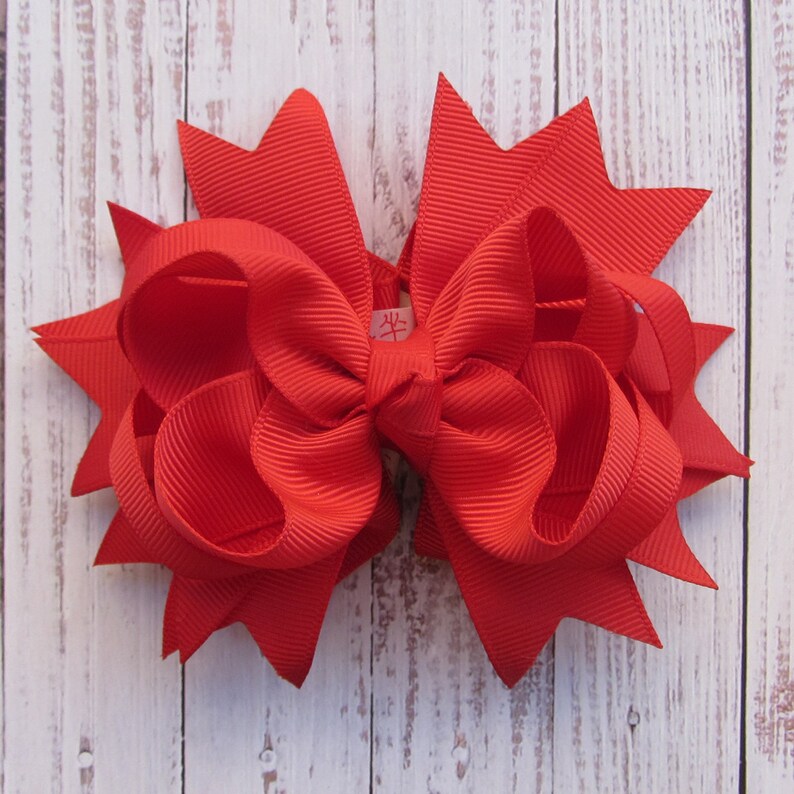 5.5 inch Green Hair Bow,boutique bows,stack bow,kids gift,christmas gift,birthday gift,custom bow Red