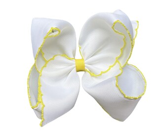 Fiocco per capelli bianco con punto luna giallo, 5 pollici