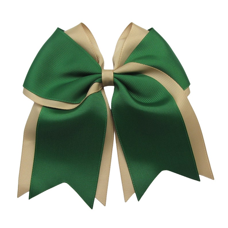 6 inch white green cheer bow, hair bow,school bow,spirit bow,kids gift Dark Green-Tan