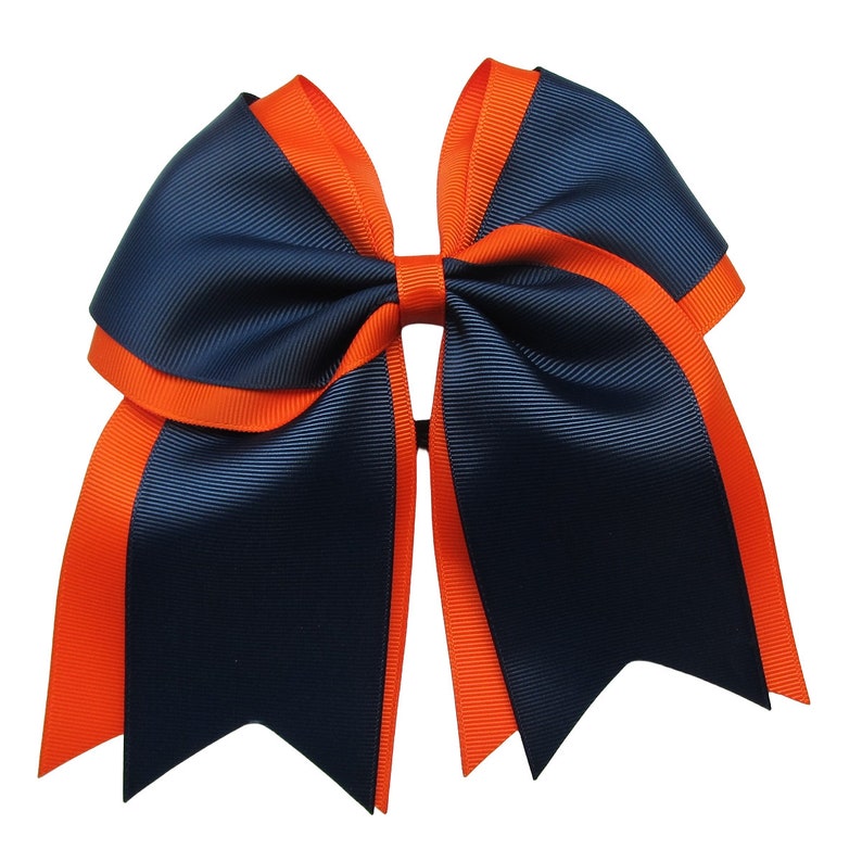 6 inch white green cheer bow, hair bow,school bow,spirit bow,kids gift Navy-Orange