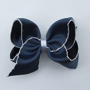 5 inch light blue navy Moonstitch Hair Bow , hair bow,Moonstitch ribbon,sewing ribbonbirthday gift, kids gift,christmas gift 3