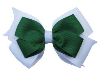 3.5 inch green white Hair Bow,two color bow,kids gift