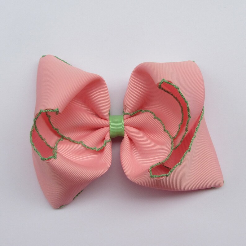 5 inch White hair bows, custom hair bows, girls bows, christmas gift, girls hair bows, large hair bows,birthday gift, boutique bows Pink-Mint