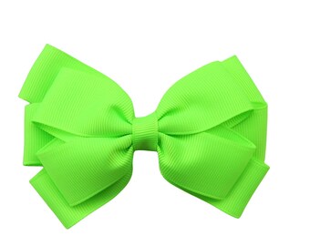 4 inch green Hair Bow,stack bow,kids gift,two layer bow