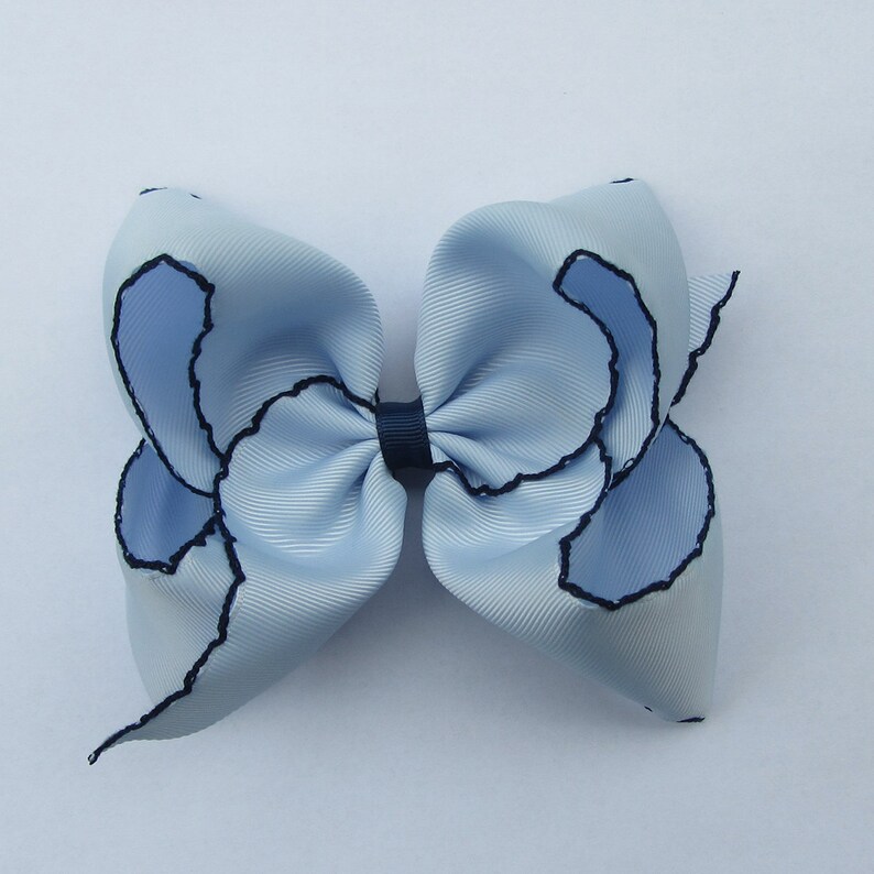 5 inch light blue navy Moonstitch Hair Bow , hair bow,Moonstitch ribbon,sewing ribbonbirthday gift, kids gift,christmas gift 4