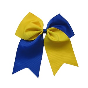 7 inch twist two color cheer Hair Bow ,school bow,cheerleading bow,kids gift,christmas gift,birthday gift Maize-Cobalt