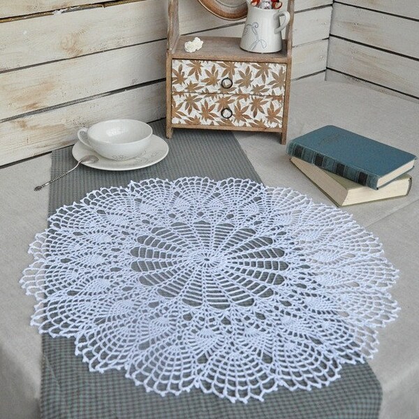 Crochet Lace Doily White Elegant Round Lace Table Topper Crocheted Centerpiece Accent Tablecloth Home Decor High Tea Party Decor Knit Doily